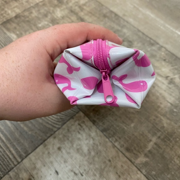 Pink and White Whale Printed Plastic Makeup Brush Cosmetic Bag Pencil Pouch - Picture 2 of 7